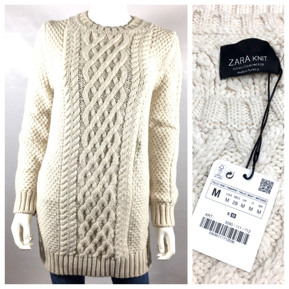 Zara Knit Chunky Cable Creamy Off-white Sweater